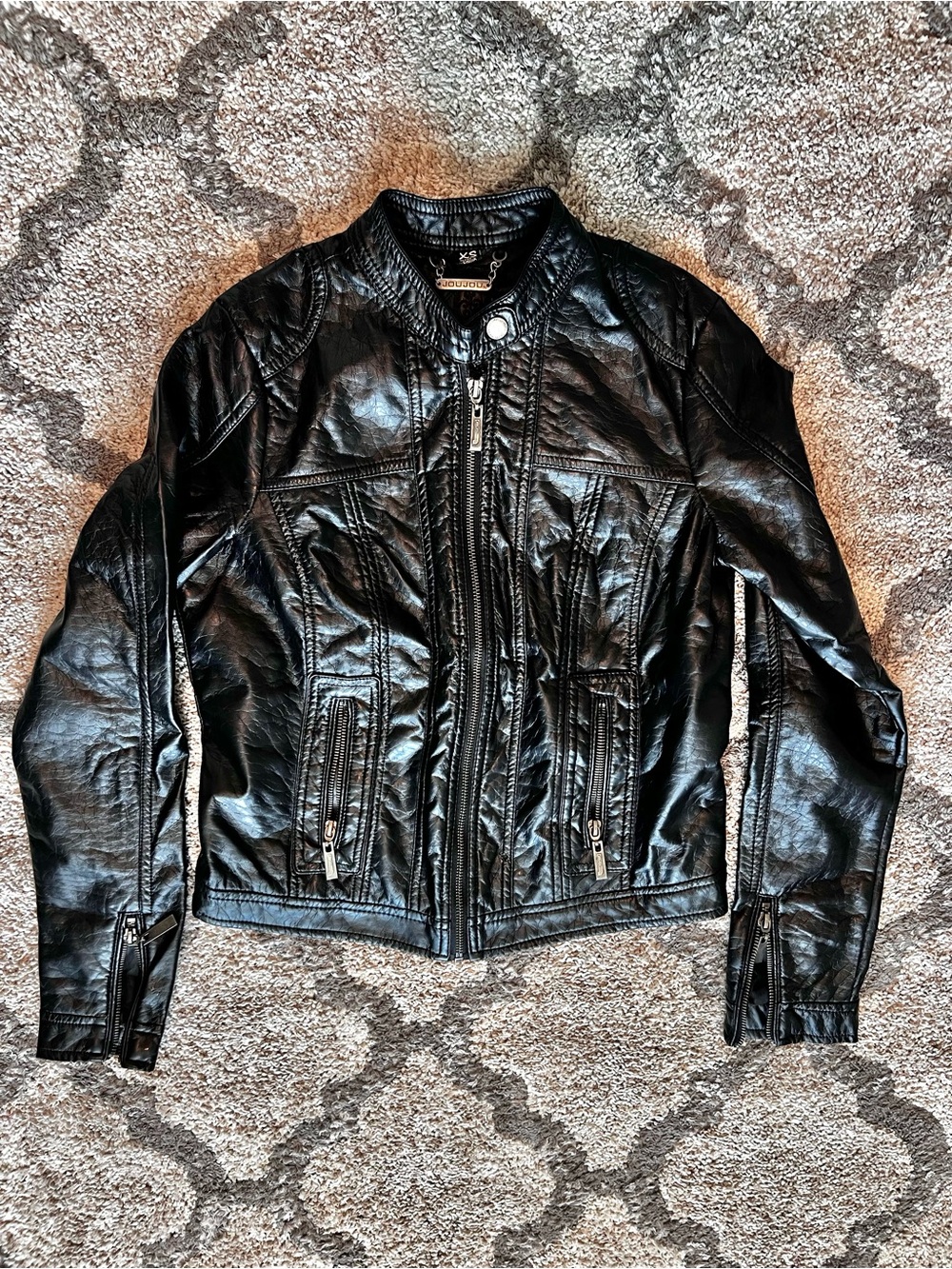 JOUJOU Women’s Black Faux Leather Moto Jacket Zip Up Biker XS